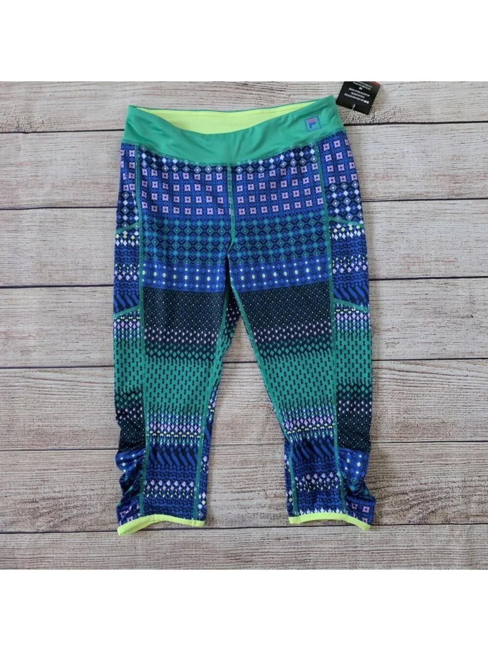 Fila Sport Blue Green Print Athletic Gym Capri Leggings